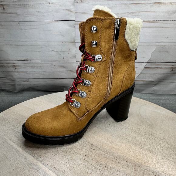 Nine West Peer Womens Sherpa Cuff Ankle Boot Size 8 Dark Natural Brown Heel Boot - Picture 10 of 13